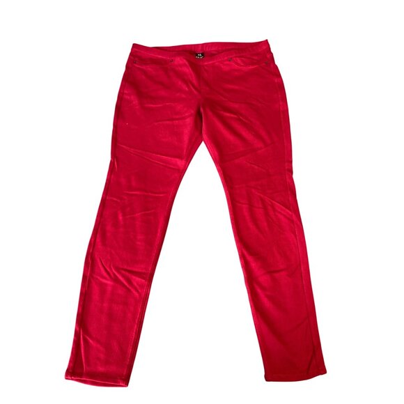 HUE Womens XL Pants Red Stretch Skinny Cotton Blend Preppy - Picture 1 of 10